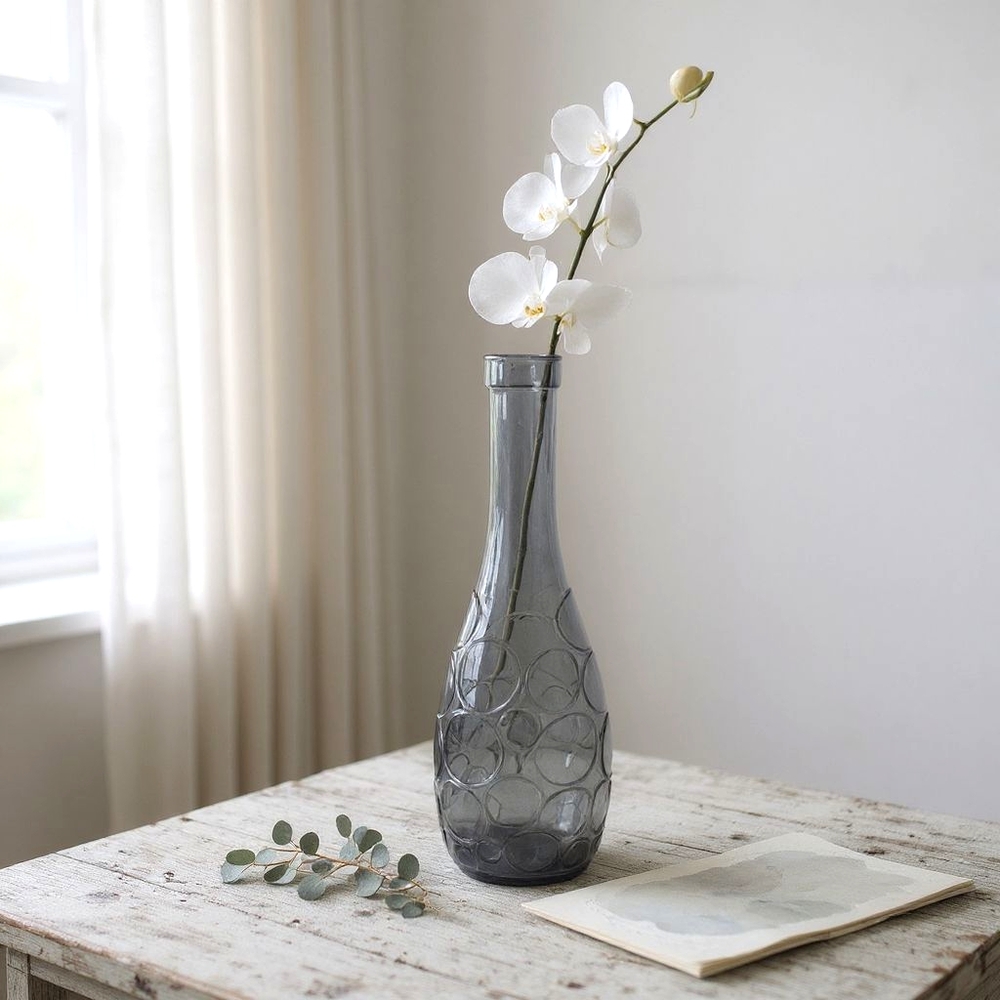Ikea Contemporary Decorative Smokey Black Bubble Bottle Glass Vase